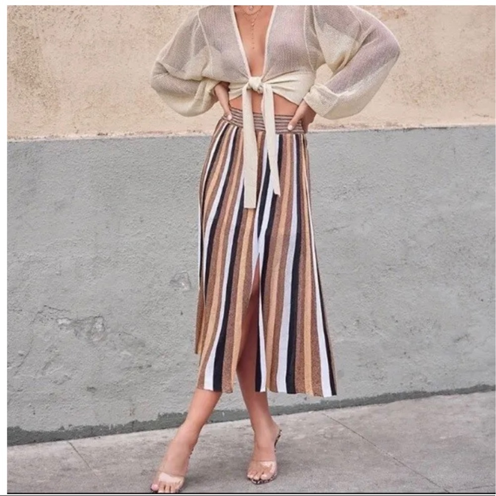 Express Rocky Barnes Striped Midi Skirt